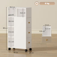 Badezimmerschrank schmal mit Rollen und Schubladen weiss