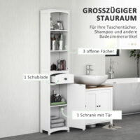 Badezimmerschrank mit Regalen und Schublade MDF weiss