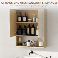 Badezimmerschrank mit Spiegeltüren und Regal zur Wandmontage Eiche