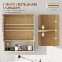 Badezimmerschrank mit Spiegeltüren und Regal zur Wandmontage Eiche