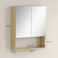 Badezimmerschrank mit Spiegeltüren und Regal zur Wandmontage Eiche