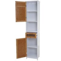 Badezimmerset Badmöbel 2 Hochschränke Waschbeckenunterschrank Bambus weiss