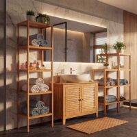 Badezimmerset Komplett Badmöbel Badschrank Bambus