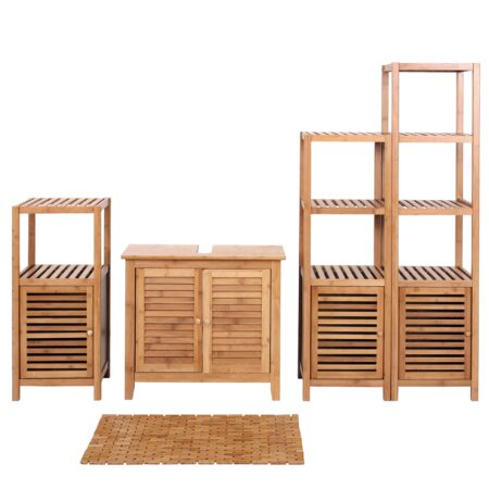 Badezimmerset Komplett Badmöbel Badschrank mit Tür Bambus