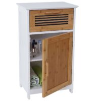 Badezimmerset Hochschrank Waschbeckenunterschrank Kommode Bambus weiss