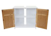 Badezimmerset Hochschrank Waschbeckenunterschrank Kommode Bambus weiss