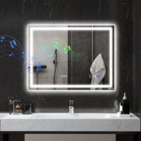 Badezimmerspiegel LED mit Uhr und Anti-Beschlag 600x800mm