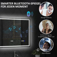Badezimmerspiegel LED mit Uhr und Anti-Beschlag 600x800mm
