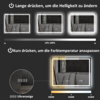 Badezimmerspiegel LED mit Uhr und Anti-Beschlag 600x800mm