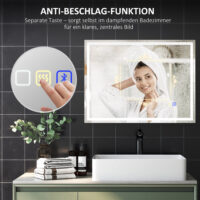 Badezimmerspiegel LED mit Uhr und Anti-Beschlag 600x800mm