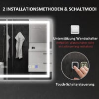 Badezimmerspiegel LED mit Uhr und Anti-Beschlag 600x800mm
