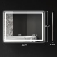 Badezimmerspiegel LED mit Uhr und Anti-Beschlag 600x800mm