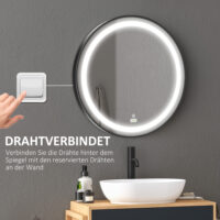 Runder schwarzer Badezimmerspiegel Ø60cm mit LED Beleuchtung und Touch-Schalter