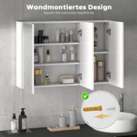 Badezimmerspiegelschrank mit 3 Spiegeltüren zur Wandmontage weiss