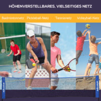 Blaues höhenverstellbares Badmintonnetz, faltbar und vielseitig für Indoor- und Outdoor-Nutzung.