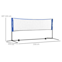 Blaues höhenverstellbares Badmintonnetz, faltbar und vielseitig für Indoor- und Outdoor-Nutzung.