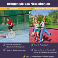 Tragbares Badmintonnetz aus PE, mit zwei einstellbaren Höhen und einer Grösse von 400x60cm, ideal für Spiel und Spass im Freien.