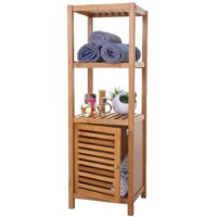 Badregal Bambus mit Tür Standregal Badezimmer 110x36x34cm