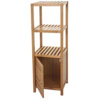 Badregal Bambus mit Tür Standregal Badezimmer 110x36x34cm