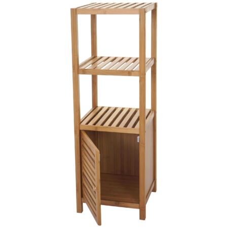 Badregal Bambus mit Tür Standregal Badezimmer 110x36x34cm