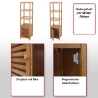 Badregal Bambus mit Tür Standregal Badezimmer 110x36x34cm