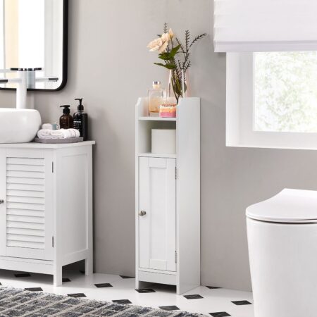 Badregal-Kommode mit Tür, platzsparende und elegante Lösung.