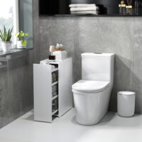 Badschrank schmal freistehend mit Schublade weiss