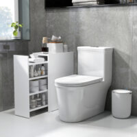 Badschrank schmal freistehend mit Schublade weiss