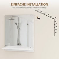 Badspiegel Wandspiegel mit Ablage für Bad und Flur weiss