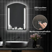 Silberner Badspiegel mit LED-Beleuchtung und Touch-Schalter 50x70cm