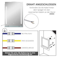 Silberner Badspiegel mit LED-Beleuchtung und Touch-Schalter 50x70cm