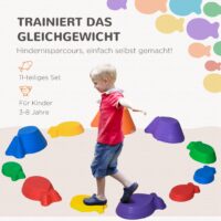 Rutschfeste Balance-Steine für Kinder, die bis 100kg belastbar sind. Sie ermöglichen kreative Balancierpfade und stärken die Motorik.