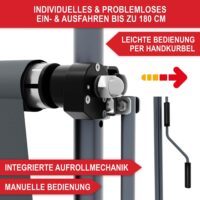 Praktische Standmarkise 200x120 cm für Balkone, flexibel aufstellbar ohne Bohren.