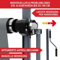 Robuste Balkonmarkise 400x120 cm für Schutz vor Sonne und Wind ohne feste Installation.