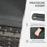 Dunkelgraues Polyrattan-Balkonmöbel-Set für zwei Personen.