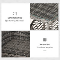 Dunkelgraues Polyrattan-Balkonmöbel-Set für zwei Personen.