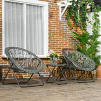 Dreiteiliges, klappbares Balkonset mit Couchtisch in Grau.