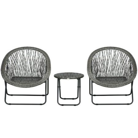 Dreiteiliges, klappbares Balkonset mit Couchtisch in Grau.