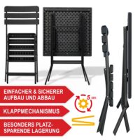 Platzsparendes Balkontisch-Set für zwei Personen, wetterfest und klappbar.