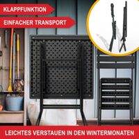 Platzsparendes Balkontisch-Set für zwei Personen, wetterfest und klappbar.