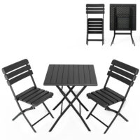Platzsparendes Balkontisch-Set für zwei Personen, wetterfest und klappbar.