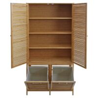 Bambus Badezimmerschrank Badregal Badschrank 2 Wäschekörbe 2 Türen 168x82x34cm