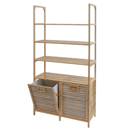 Bambus Badezimmerschrank Badregal Badschrank 2 Wäschekörbe 4 Regalböden 168x81x33cm