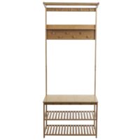 Bambus Standgarderobe Garderobenständer Schuhregal Sitzbank 170x70x31cm