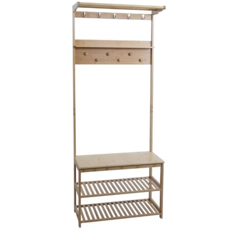 Bambus Standgarderobe Garderobenständer Schuhregal Sitzbank 170x70x31cm