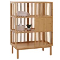 Bambus Standregal Badezimmerschrank Badregal Schiebetür 115x80x45cm