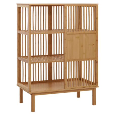 Bambus Standregal Badezimmerschrank Badregal Schiebetür 115x80x45cm