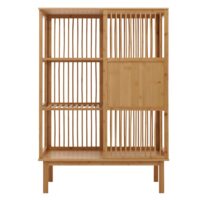 Bambus Standregal Badezimmerschrank Badregal Schiebetür 115x80x45cm