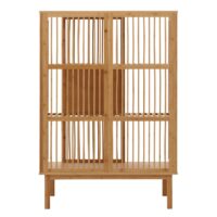 Bambus Standregal Badezimmerschrank Badregal Schiebetür 115x80x45cm