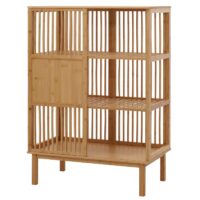 Bambus Standregal Badezimmerschrank Badregal Schiebetür 115x80x45cm